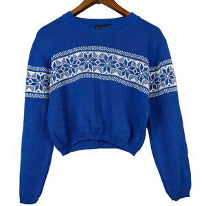 Vintage 80s Smooches Sweater Arglye V Neck Long Sleeve Blue Academia Preppy - L